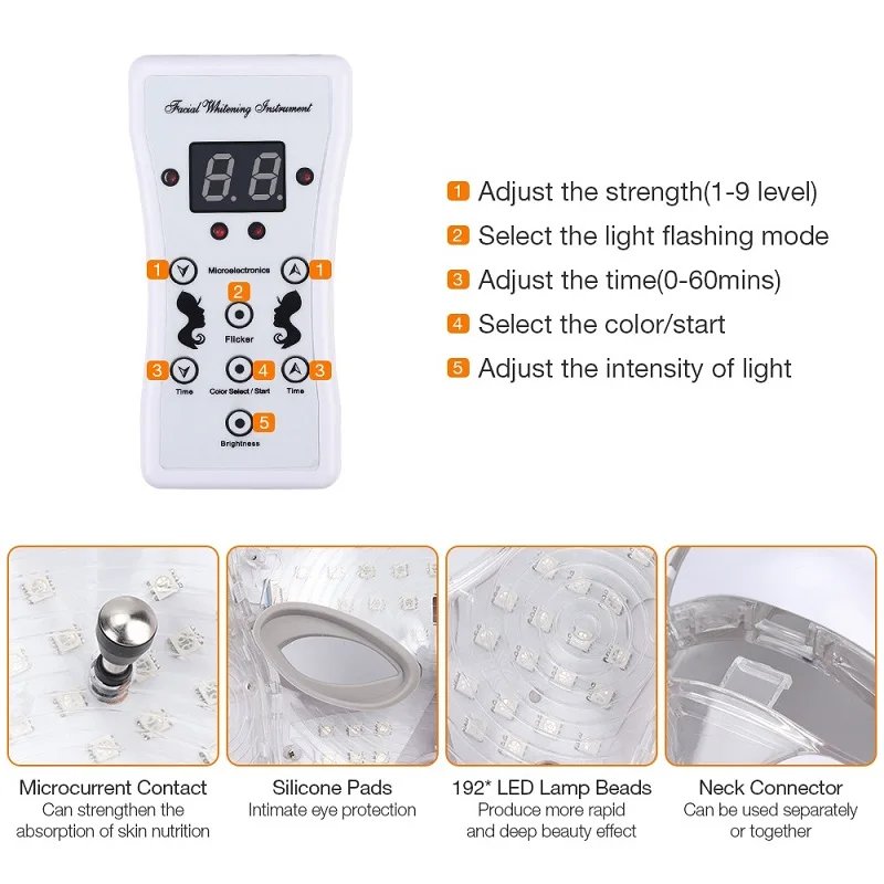 VamsLuna Máscara Facial LED 7 Cores Rejuvenescimento - Imagem 3