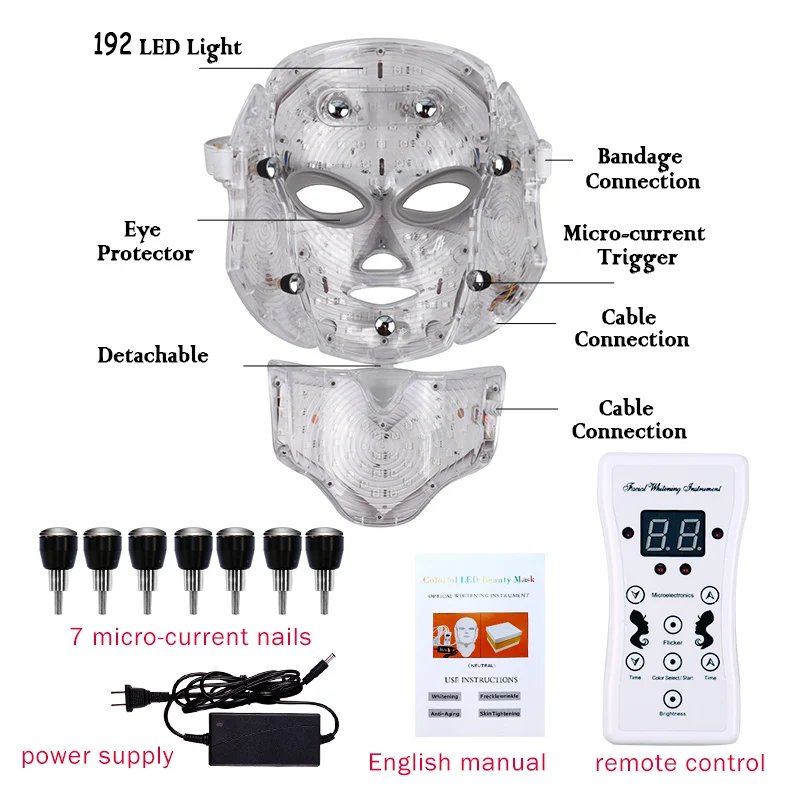 Raiuleko Máscara Facial LED 7 Cores 192 Luzes - Imagem 5