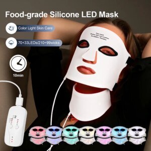 máscara led facial pescoço silicone 7 cores