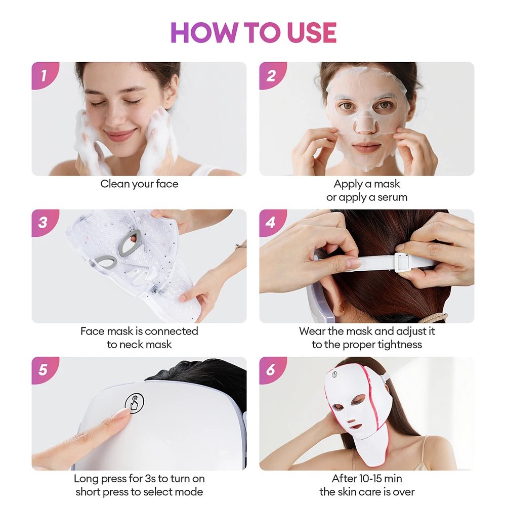 Máscara Facial LED 7 Cores Foreverlily com Luz para Pescoço - Imagem 6