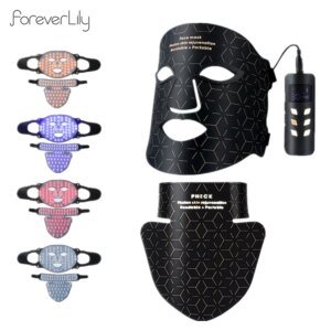 máscara led facial pescoço silicone 4 cores