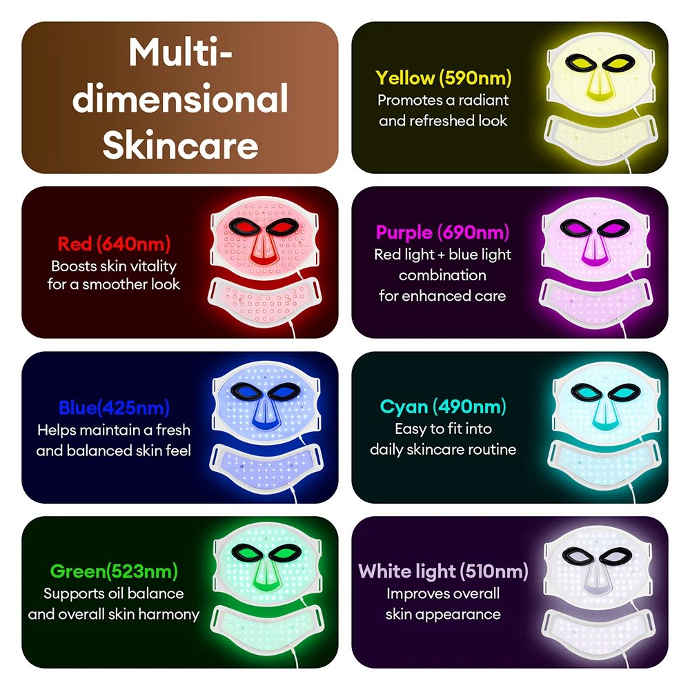 Foreverlily Máscara LED Silicone Facial e Pescoço 105 LEDs 7 Cores - Imagem 4
