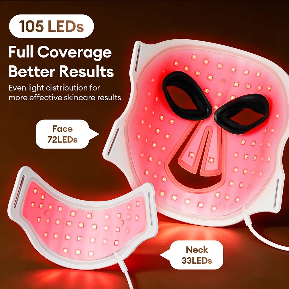 Foreverlily Máscara LED Silicone Facial e Pescoço 105 LEDs 7 Cores - Imagem 3