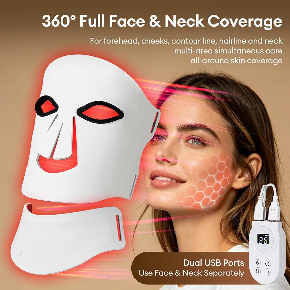 Foreverlily Máscara LED Silicone Facial e Pescoço 105 LEDs 7 Cores - Imagem 2