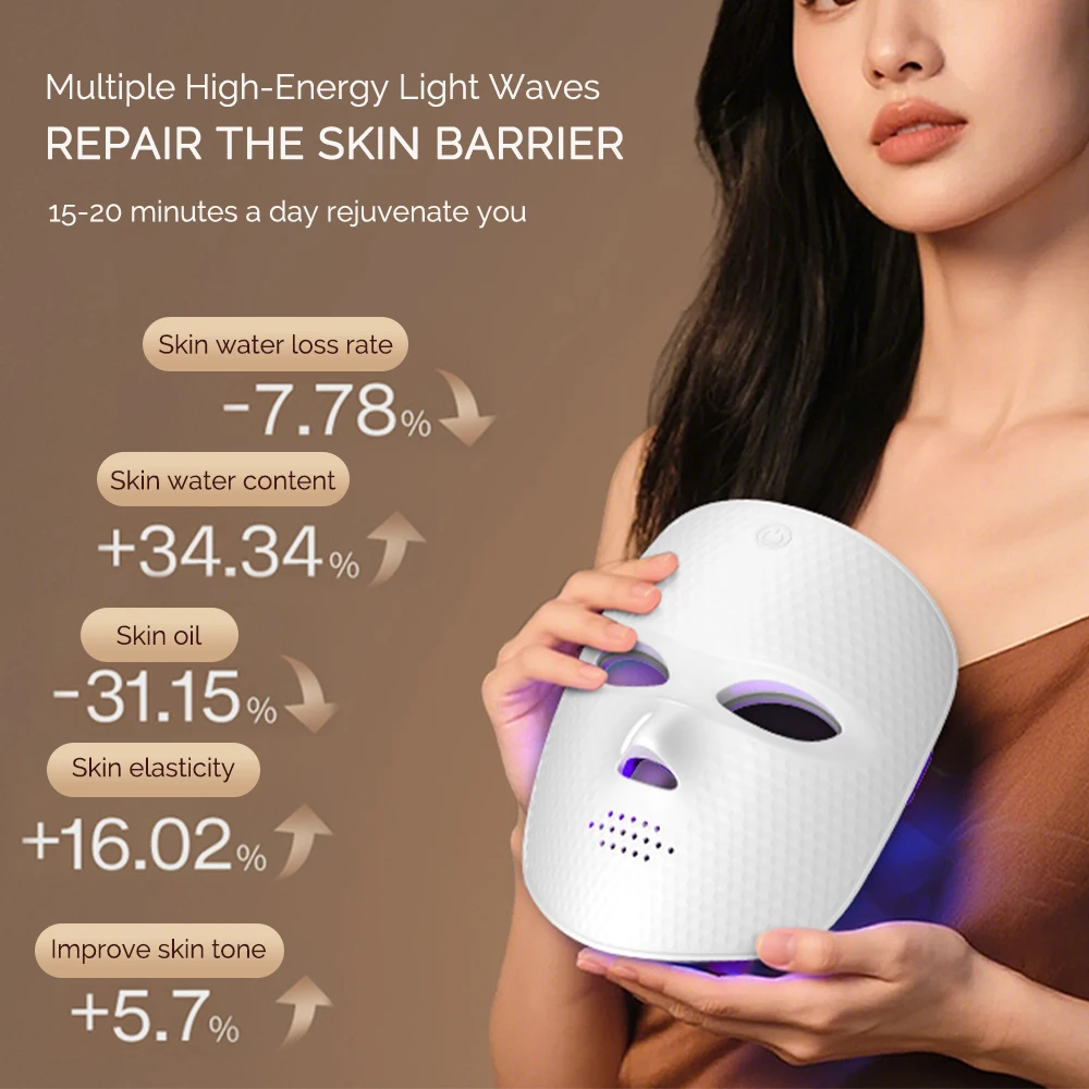 Máscara Facial LED 7 Cores BRANCO Luz Sem Fio - Imagem 2