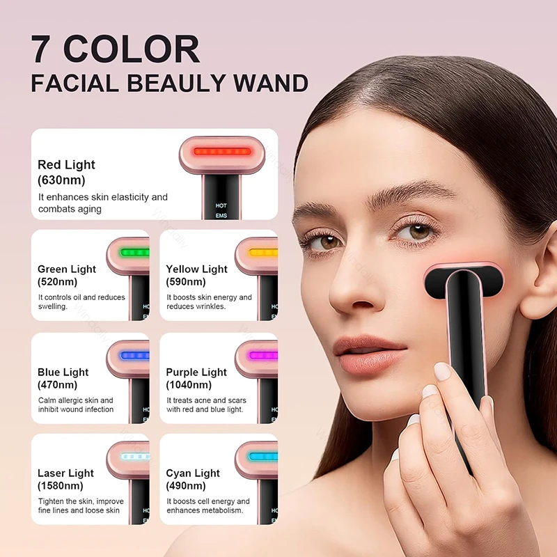 Varinha Facial 7 Cores Microcorrente Vibração e Compressa Quente - Imagem 2