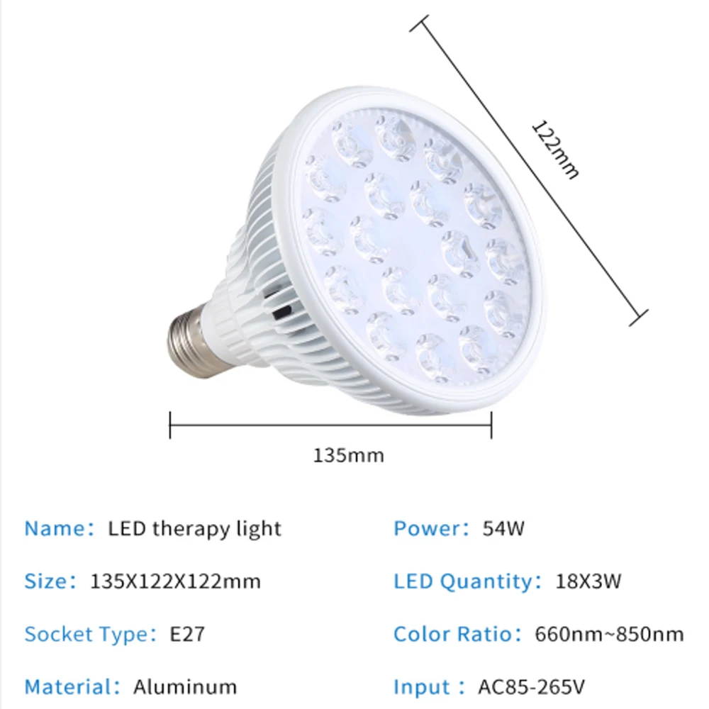 Lâmpada LED Luz Vermelha 54W E27 630nm 660nm 810nm - Imagem 5
