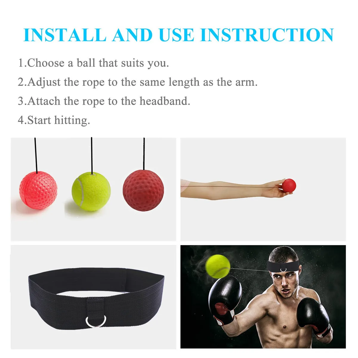 Conjunto Bola de Reflexo Boxe 3 Bolas Faixa Ajustável - Imagem 2