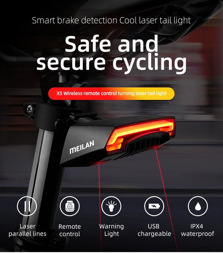 Meilan X5 Luz Traseira de Bicicleta Laser Sem Fio - Imagem 2