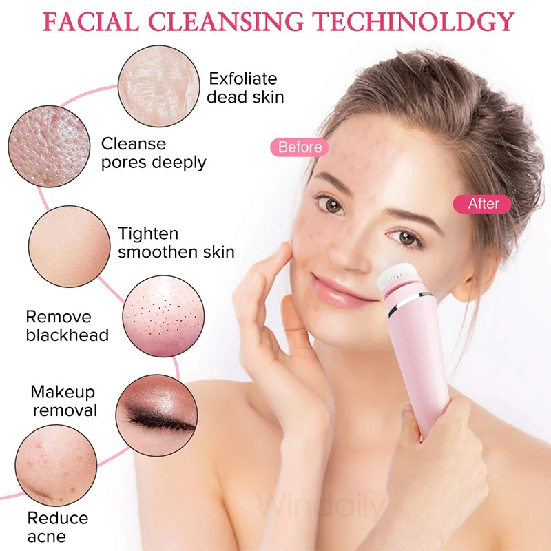 Escova Elétrica Facial 4 em 1 Recarregável Sônica Limpeza - Imagem 3