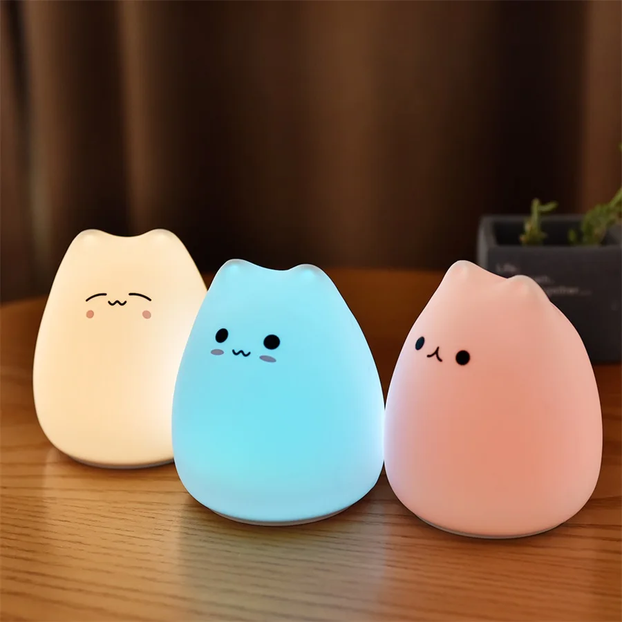 Luz Noturna LED Gato Silicone Toque 7 Cores - Imagem 4