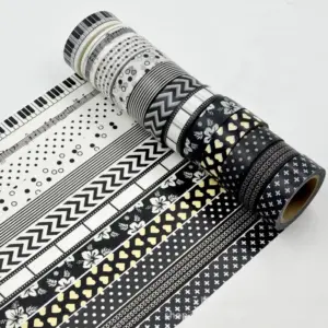 fita adesiva decorativa washi japonesa preta e branca