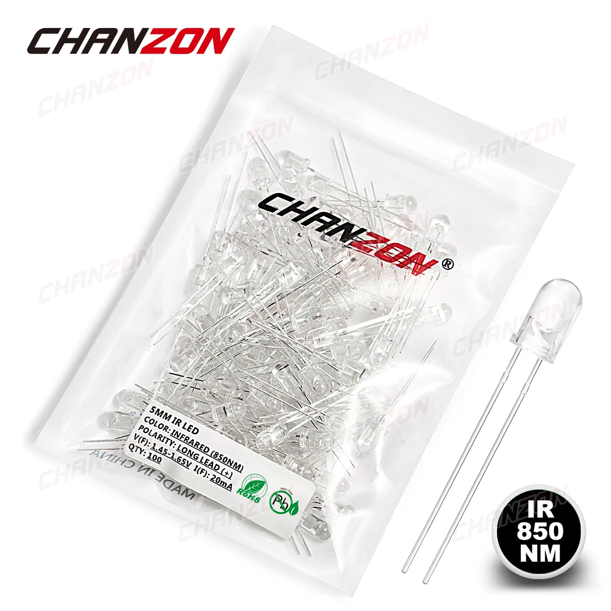 CHANZON Diodo Emissor IR 5mm 850nm 940nm 100 peças - Imagem 3