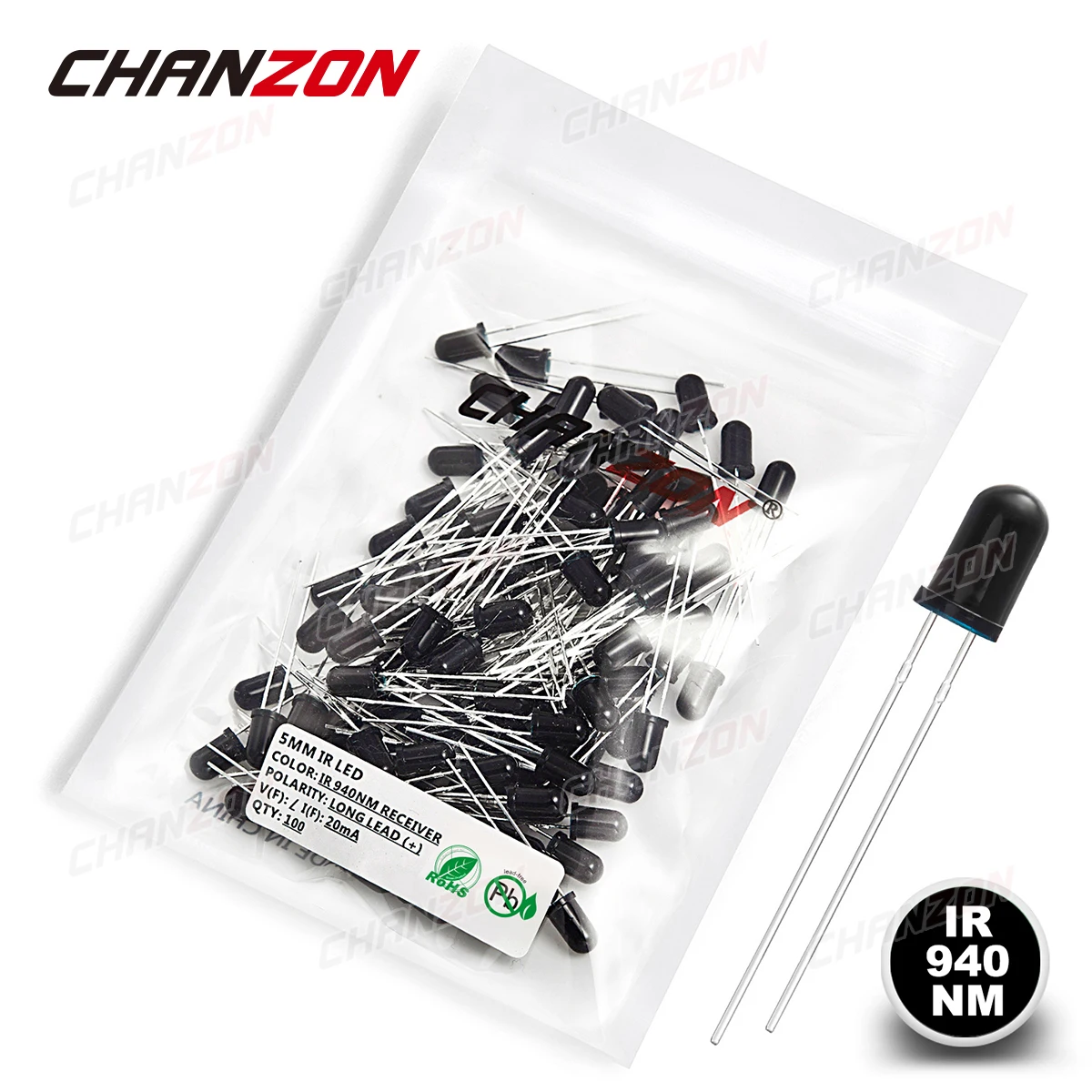 CHANZON Diodo Emissor IR 5mm 850nm 940nm 100 peças - Imagem 5