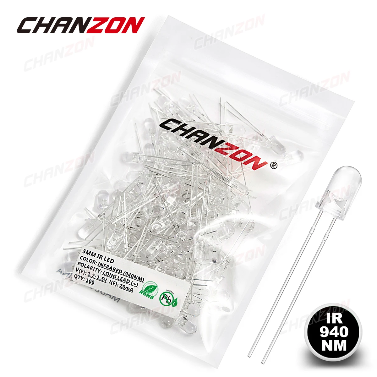 CHANZON Diodo Emissor IR 5mm 850nm 940nm 100 peças - Imagem 4