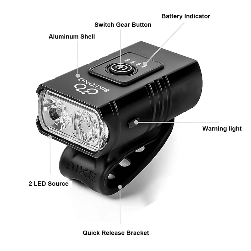 Luz de Bicicleta LED T6 Recarregável USB Amarela - Imagem 4