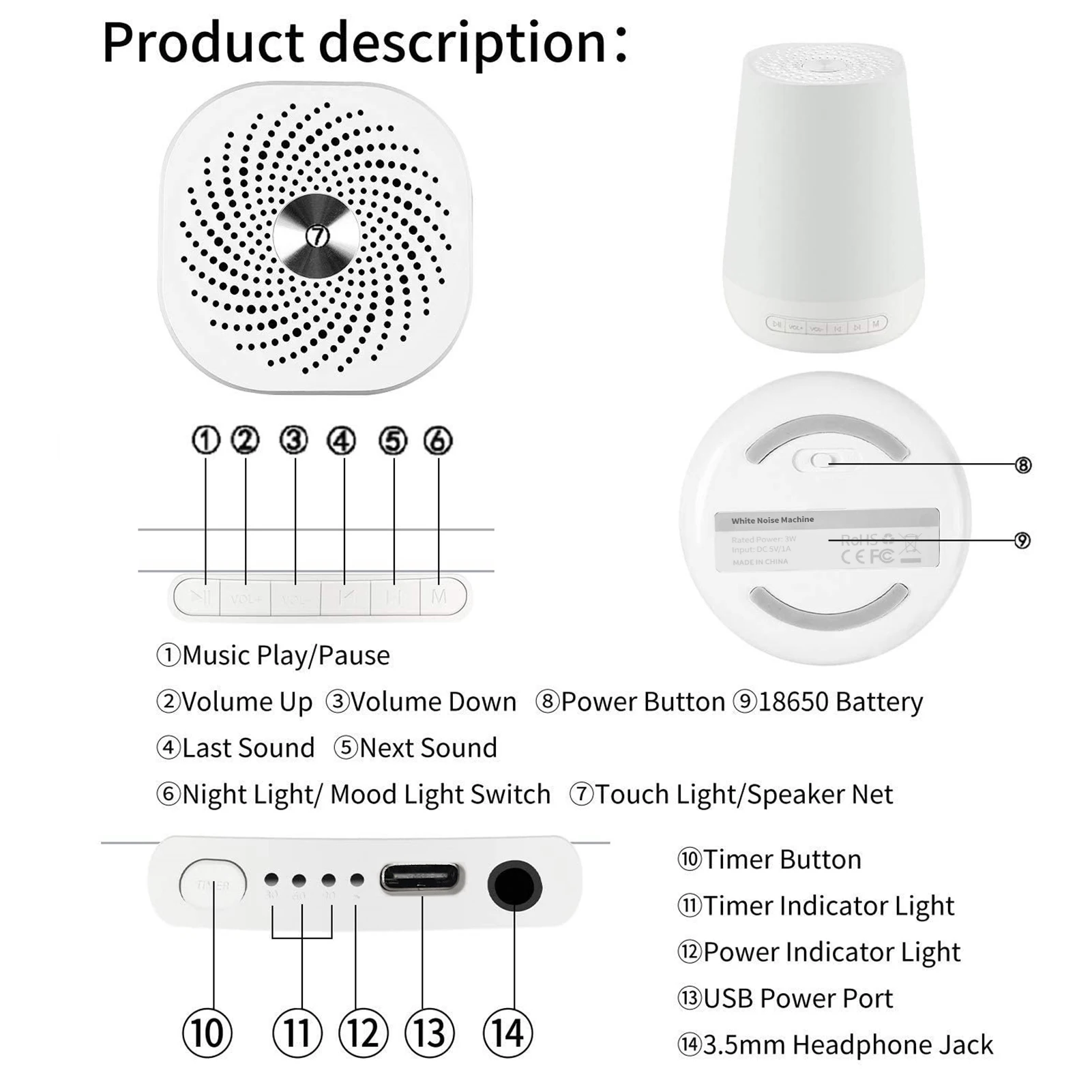 MBZ085 Máquina de Ruído Branco Luz Noturna 28 Sons - Imagem 4