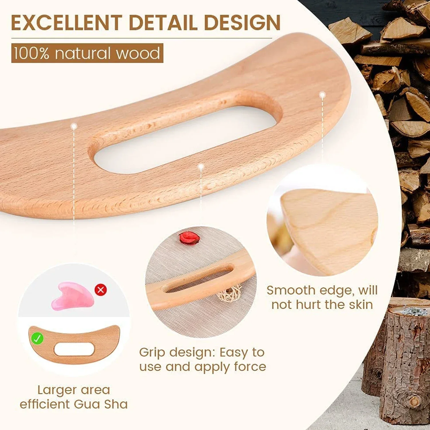 Massageador Manual Gua Sha de Madeira Tábua Corporal 19 cm - Imagem 6