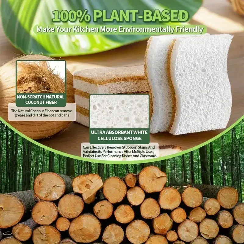 Esponja Natural de Cozinha Celulose e Coco 6 ou 12 Peças - Imagem 6