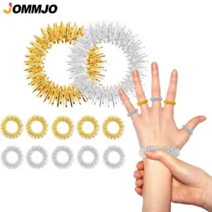 conjunto anéis e pulseiras de acupressão
