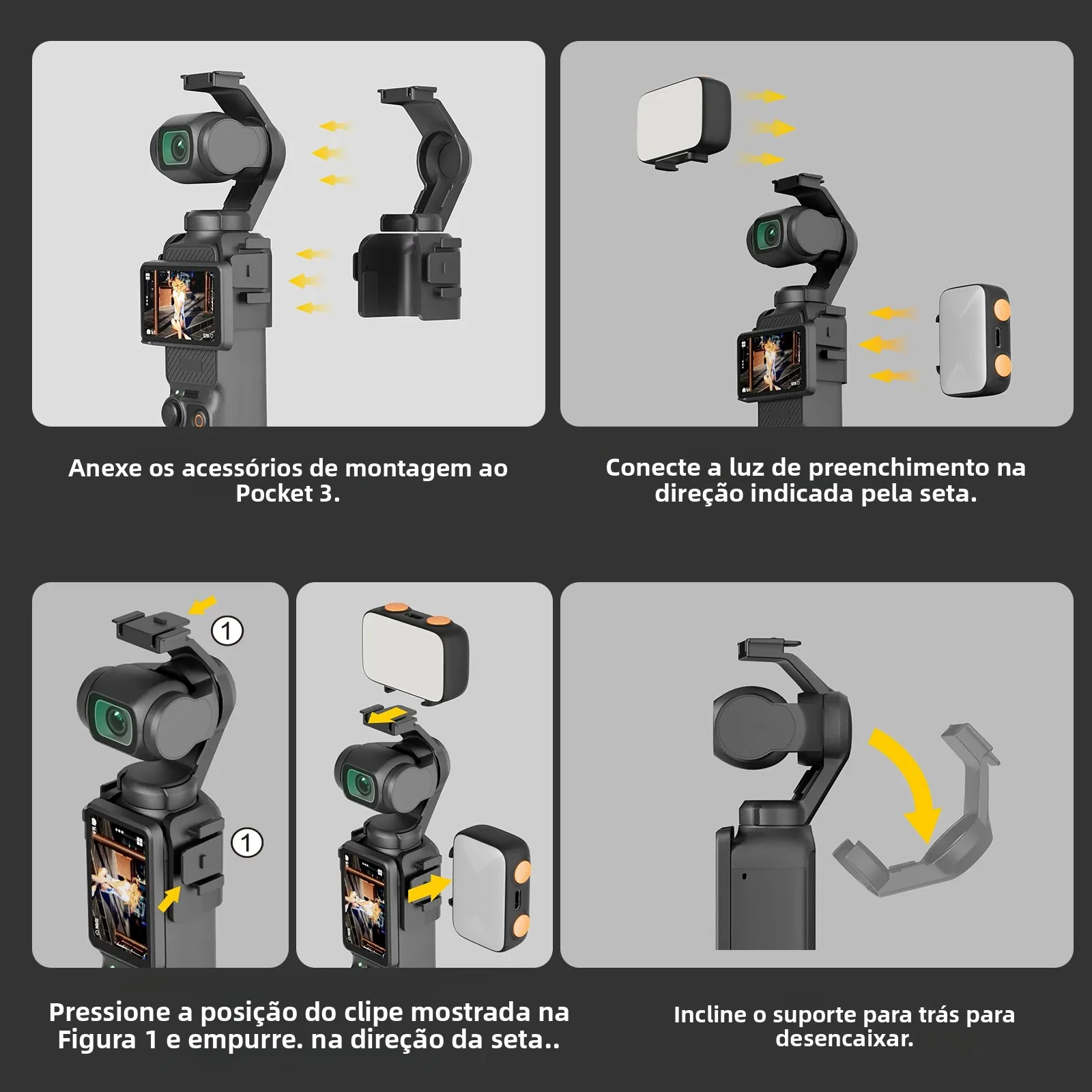 Luz LED para DJI OSMO Pocket 3 e 4, Iluminação Auxiliar - Imagem 6