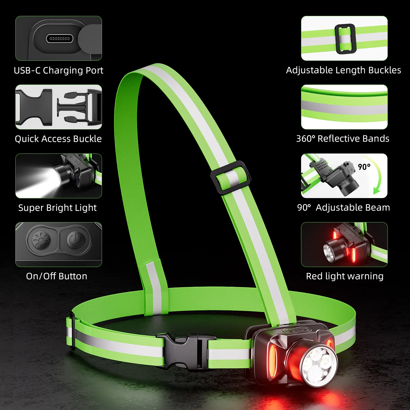 Luz de Corrida Noturna LED Colete Refletivo 6 Modos Ciclismo - Imagem 4