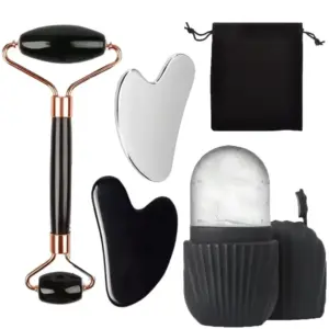 conjunto de massagem facial rolo de jade