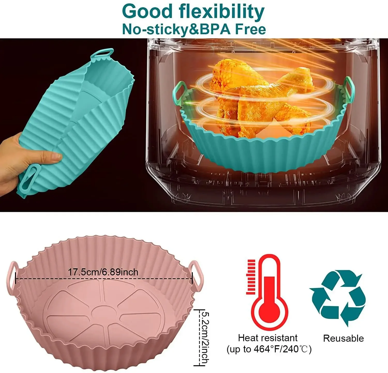 Forma de Silicone para Air Fryer Reutilizável Cozinha - Imagem 4