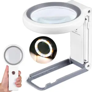 lupa com luz e suporte dobrável