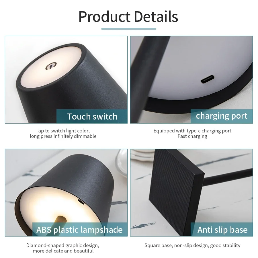 Lâmpada de Mesa LED USB Recarregável Toque Sem Fio Azul - Imagem 4