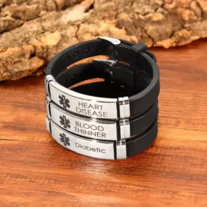 pulseira de silicone masculina símbolo médico alerta