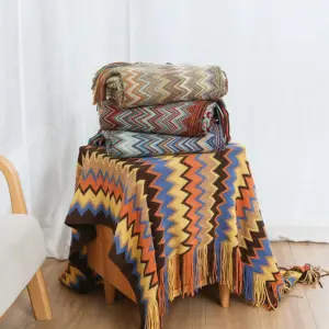 cobertor boho tricô com franjas