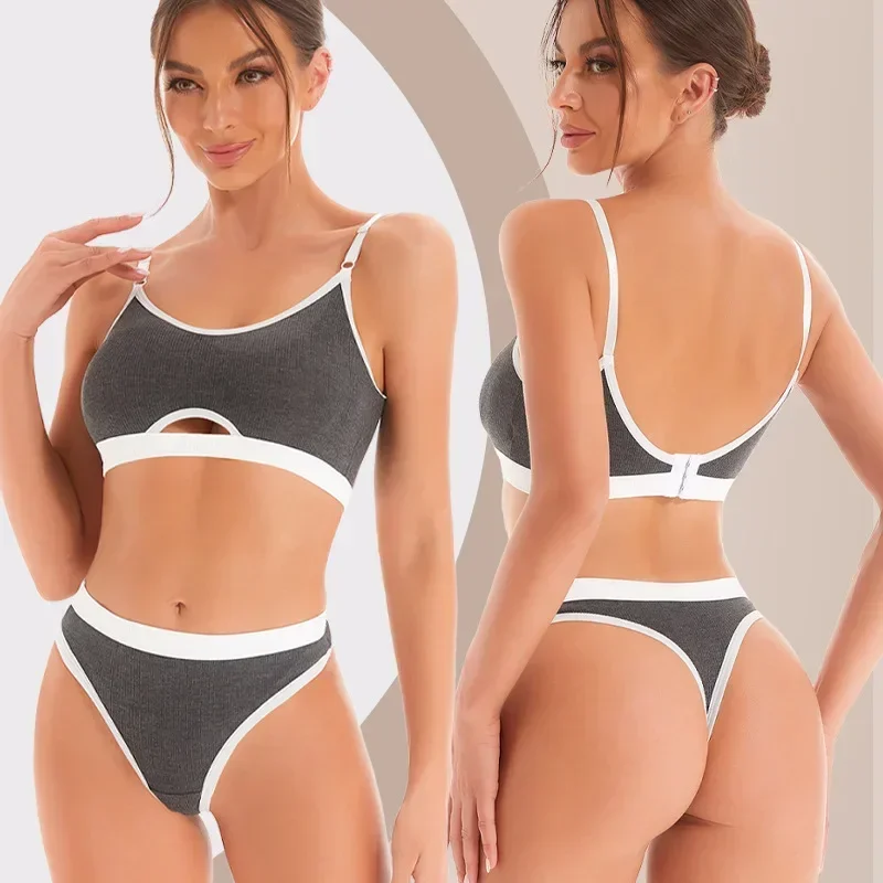 Conjunto Lingerie Sutiã e Calcinha Algodão Oco Azul Céu - Imagem 2