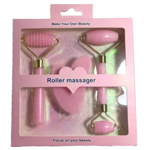 conjunto rolo massageador facial e gua sha