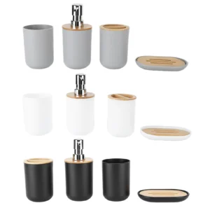 conjunto de acessórios para banheiro bambu