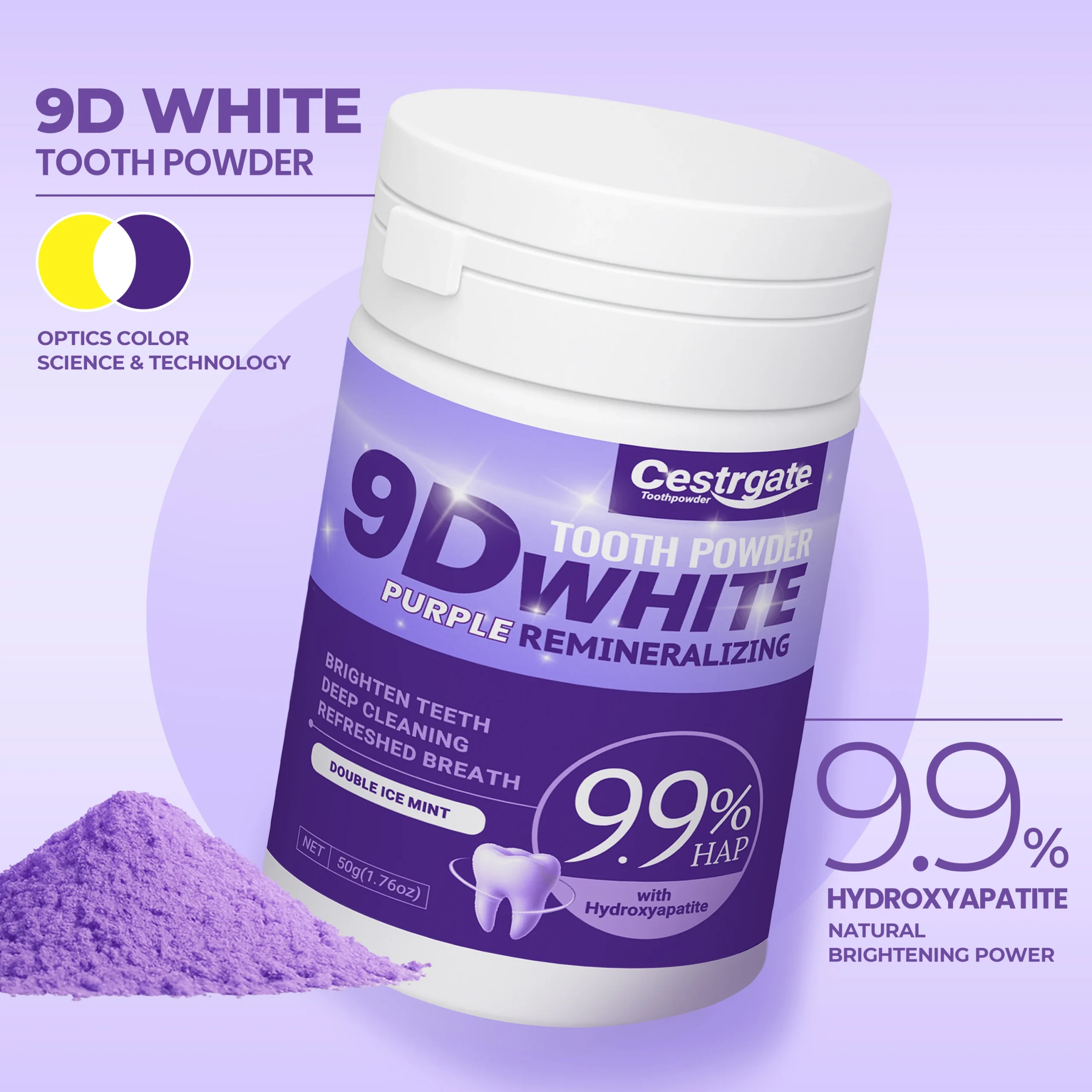 Pó de Limpeza Dental Hidroxiapatita Roxa 9.9%, Branqueamento 9D - Imagem 4