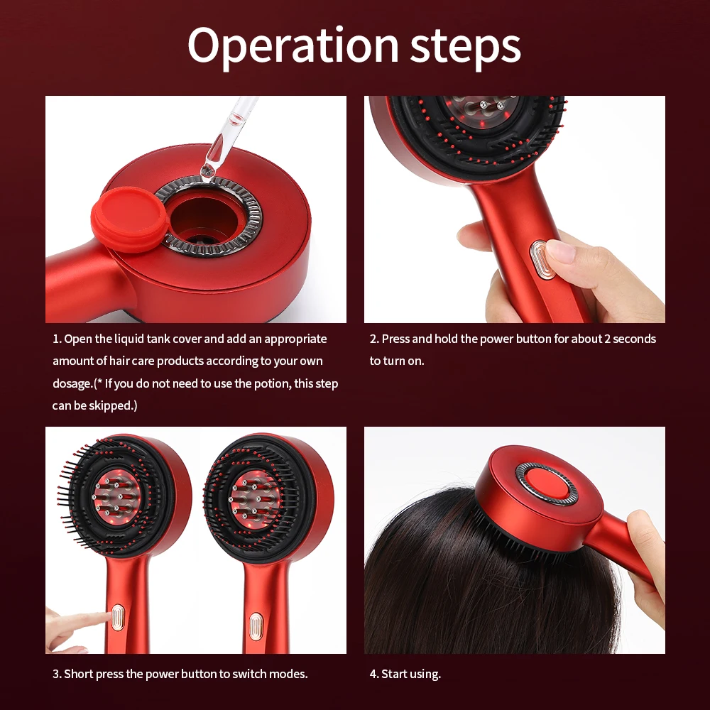Pente Massageador Capilar Luz Vermelha e Microcorrente Vermelho - Imagem 6