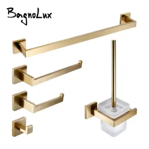 conjunto de acessórios de banheiro dourado escovado