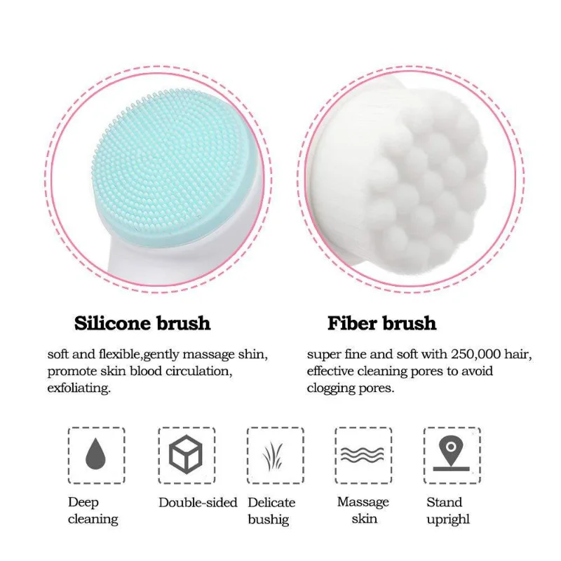 Escova de Limpeza Facial 3D Dupla Face Silicone - Imagem 5