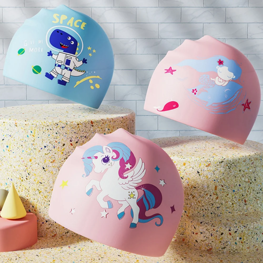 Touca Natação Infantil Silicone Desenho Animado Proteção Ouvido - Imagem 2