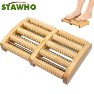 rolo massageador de pés de madeira