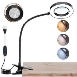 lâmpada de mesa com lupa e led