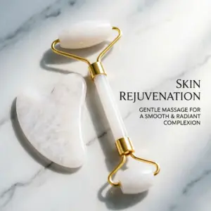 conjunto gua sha e rolo de quartzo branco
