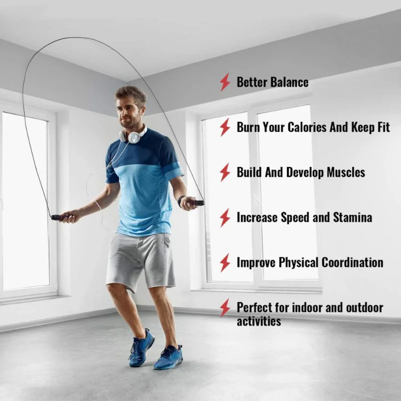 Corda de Pular Ajustável Fio de Aço PVC para Exercícios - Imagem 5