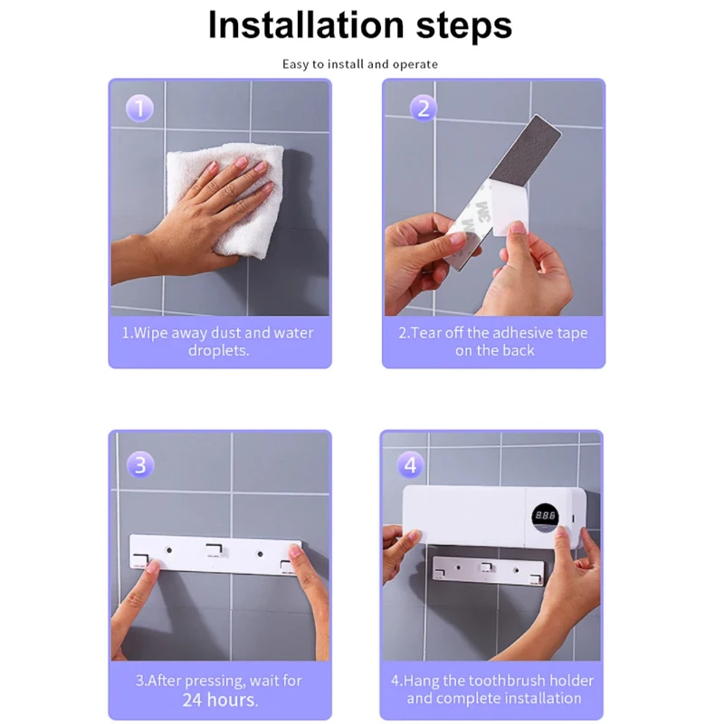 Suporte Escova de Dentes UV Recarregável Display LED Bege - Imagem 5