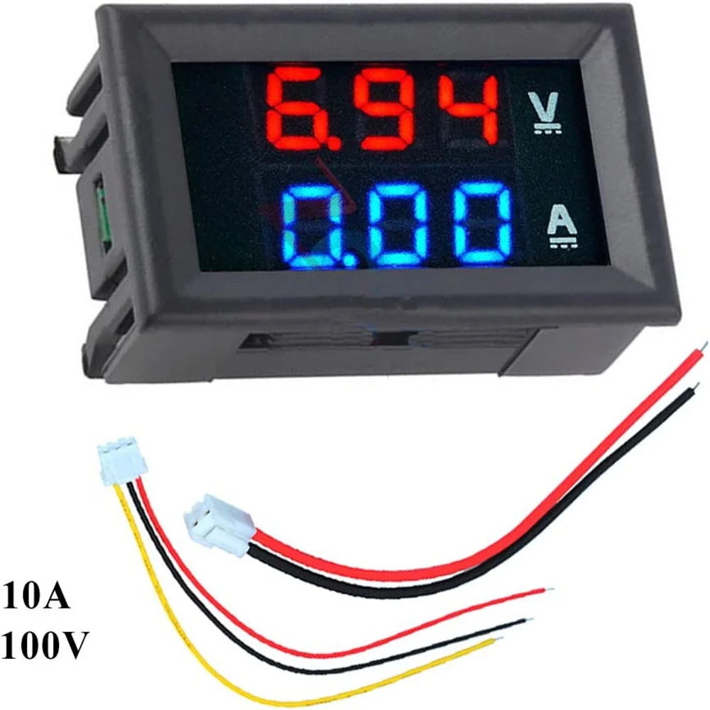 Voltímetro Amperímetro Digital DC 100V 10A Display LED Preto - Imagem 2
