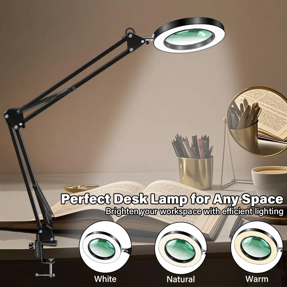 lâmpada de mesa com lupa