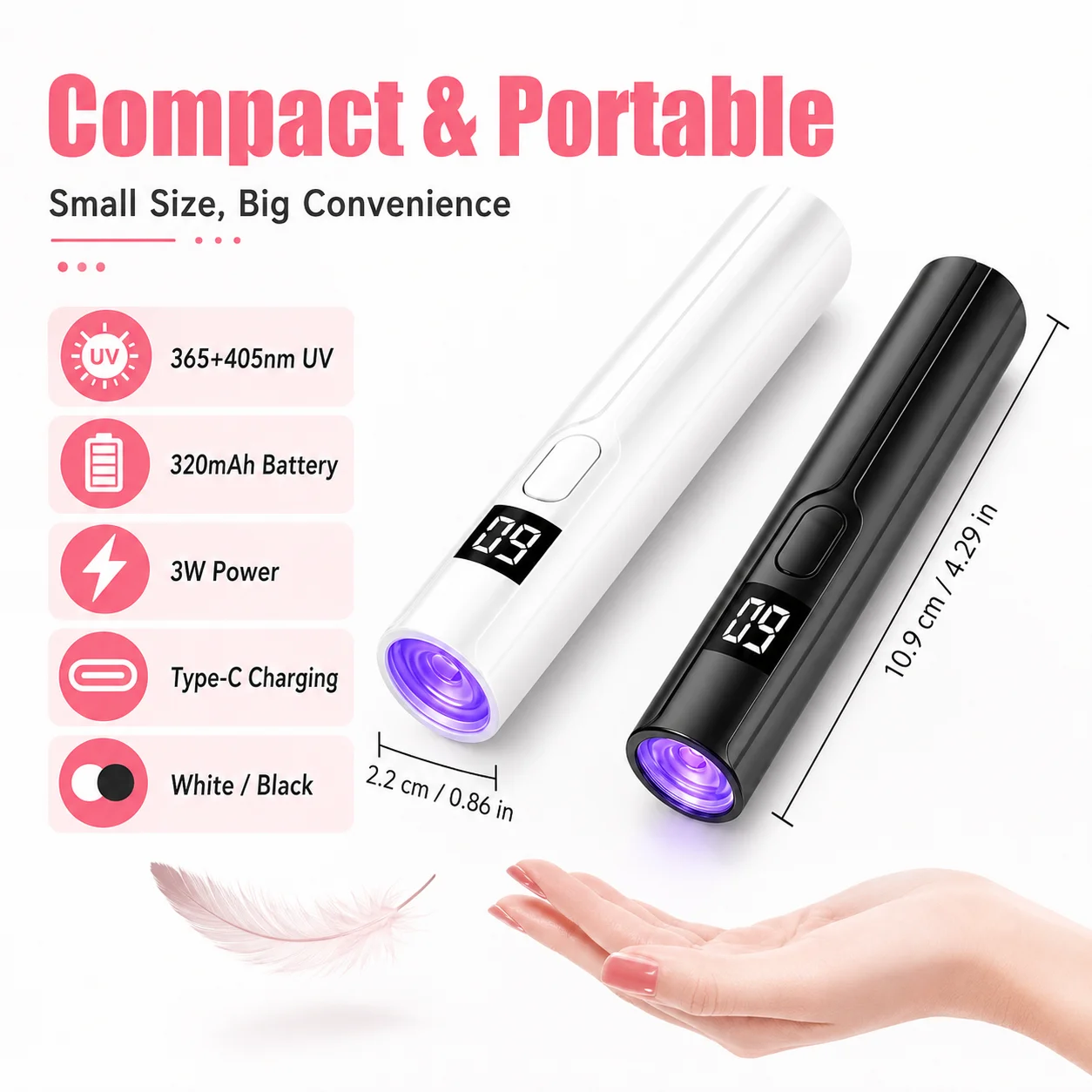Lâmpada UV LED Mini para Unhas Recarregável Display Inteligente - Imagem 5