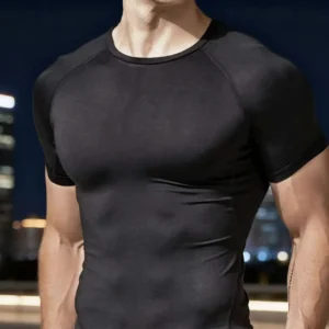 camiseta de compressão masculina fitness manga curta