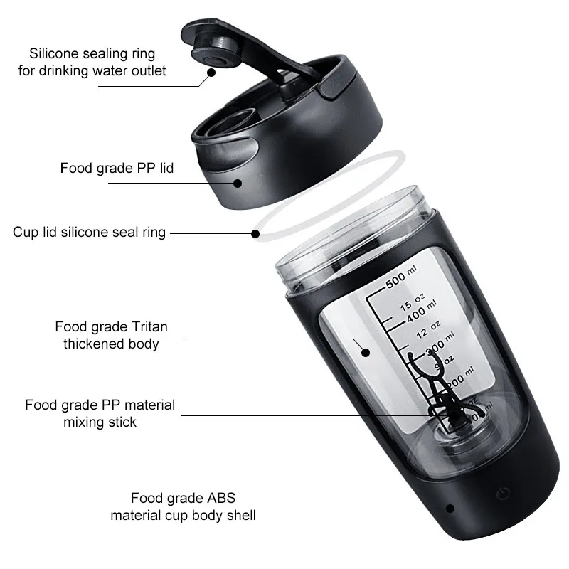 Garrafa Shaker Elétrica Portátil USB 650ml Recarregável - Imagem 3